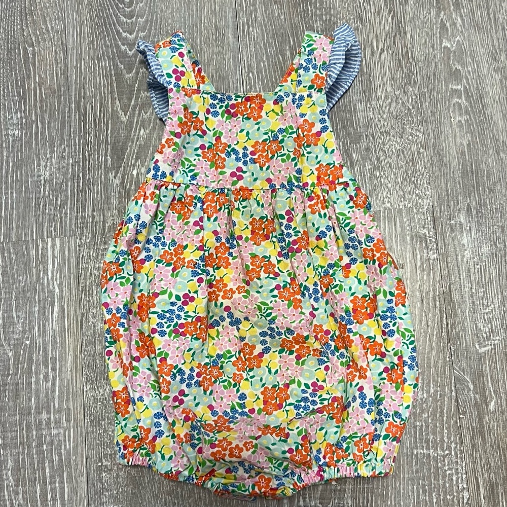 Baby Boden Floral Bubble Romper Criss Cross Back Multicolor Baby Girl 9-12 month